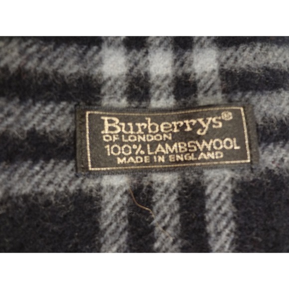 Burberrys of London Scarf 100% Lambswool Made in England Plaid Blues White Red - Picture 1 of 3